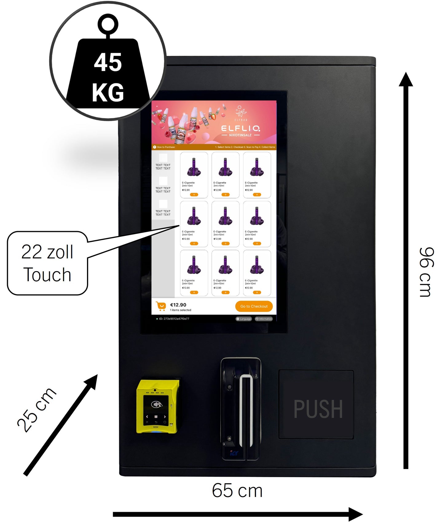 Vapemaxx Vapeautomat mit masse und gewicht