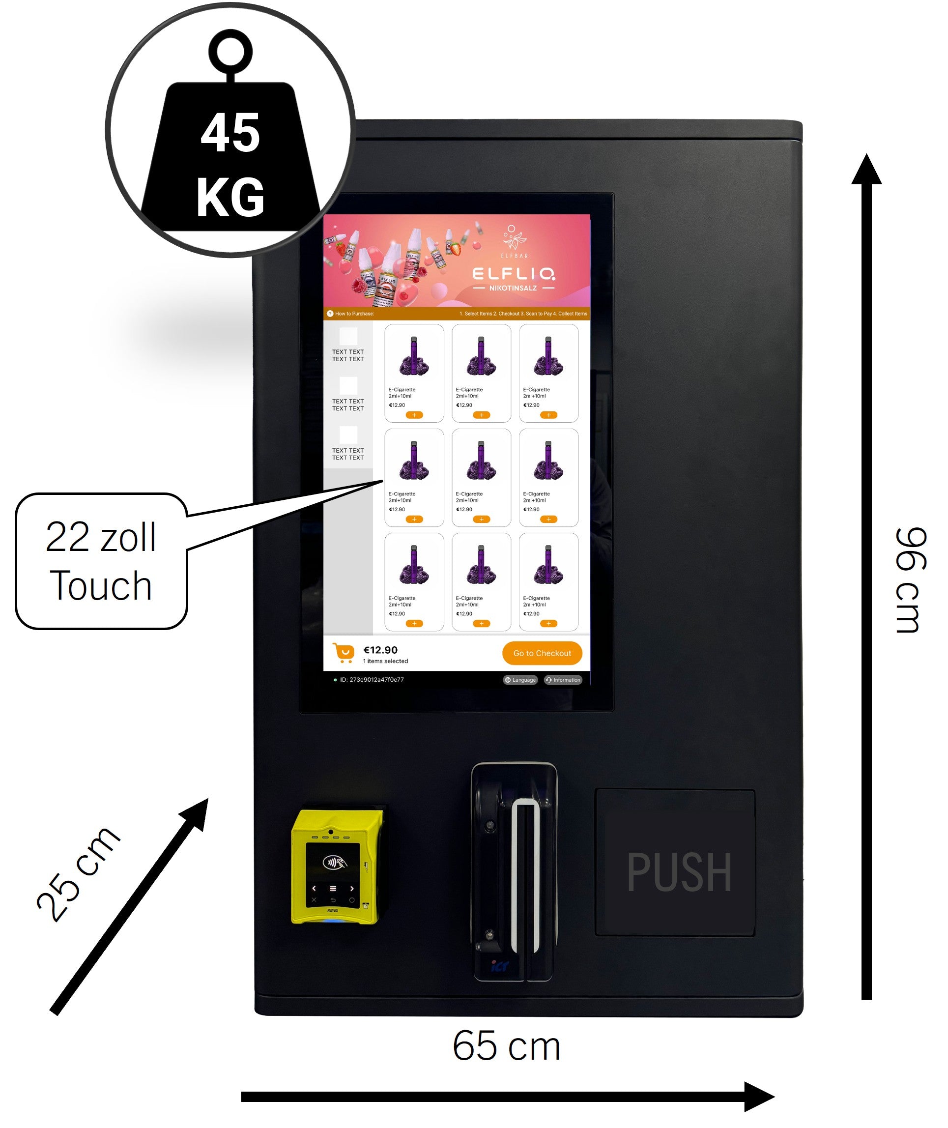 Vapemaxx Vapeautomat mit masse und gewicht
